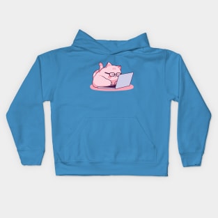 Busy Cat-working on a laptop Kids Hoodie